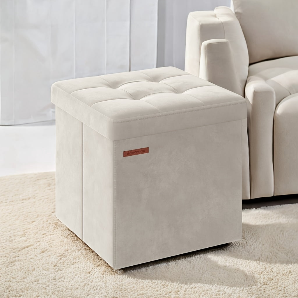 Kerioers Foldable Storage Ottoman Bench - Velvet Foot Rest With Hidden Storage, 660 Lb Capacity, Cream White
