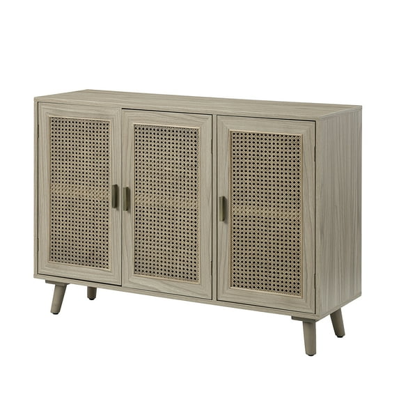 43" Storage Sideboard Cabinet, Tina's Home 3 Rattan Doors Wooden Buffet Adjustable Shelves Bedroom