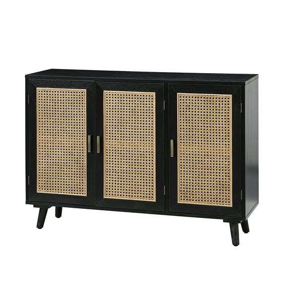 43" Storage Sideboard Cabinet, Tina's Home 3 Rattan Doors Wooden Buffet Adjustable Shelves Bedroom