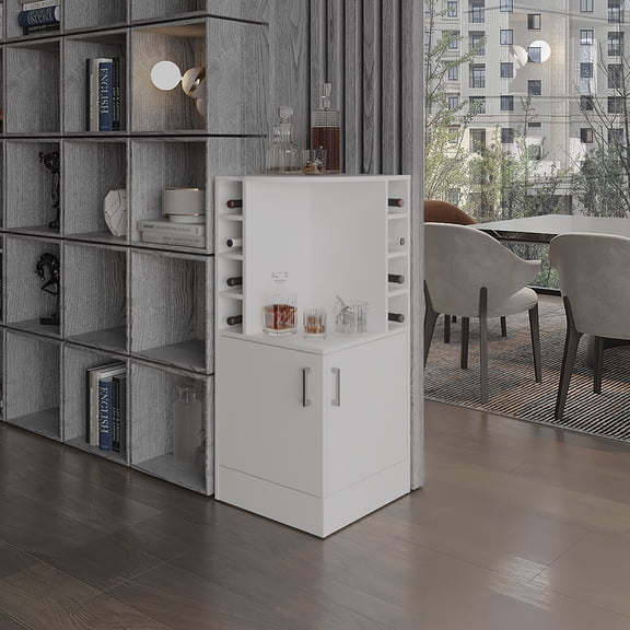 43" Tall Corner Bar Cabinet | Modern Style for Dining Room Use | Durable Particle Board Material | Keeps Essentials Accessible