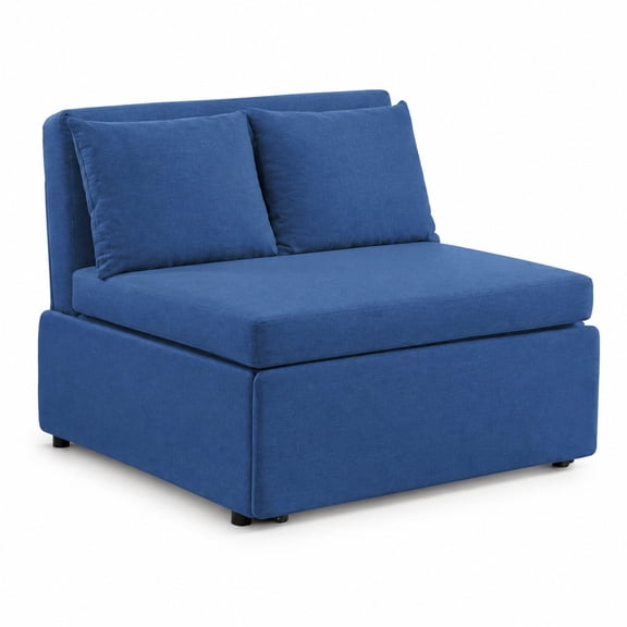 43" Twin Sleeper Sofa Bed, 2-in-1 Contemporary Linen Convertible Pull-Out Couch with Cushions & Throw Pillows for Living Room, Home Office, Small Space, Blue