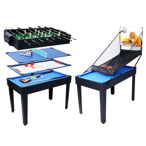 43“ Upgrade 5-in-1 Multi-Game Table - Billiards, Push Hockey, Foosball, Ping Pong, and Basketball black/blue