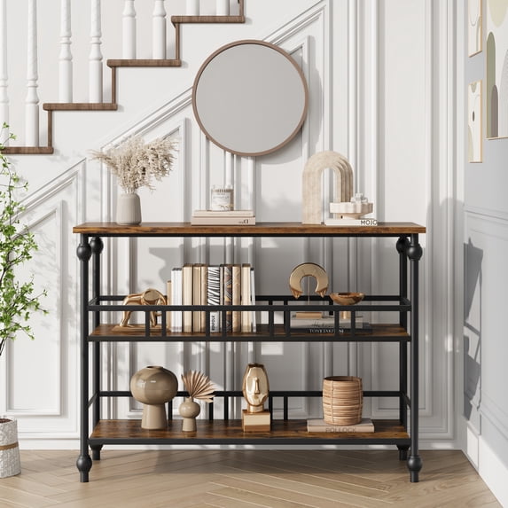 43"W Console Table, 3-Tier Sofa Tables Narrow Entryway Table with Storage, Industrial Behind Couch Table Hallway Table Home Furniture for Living Room, Foyer, Bedroom