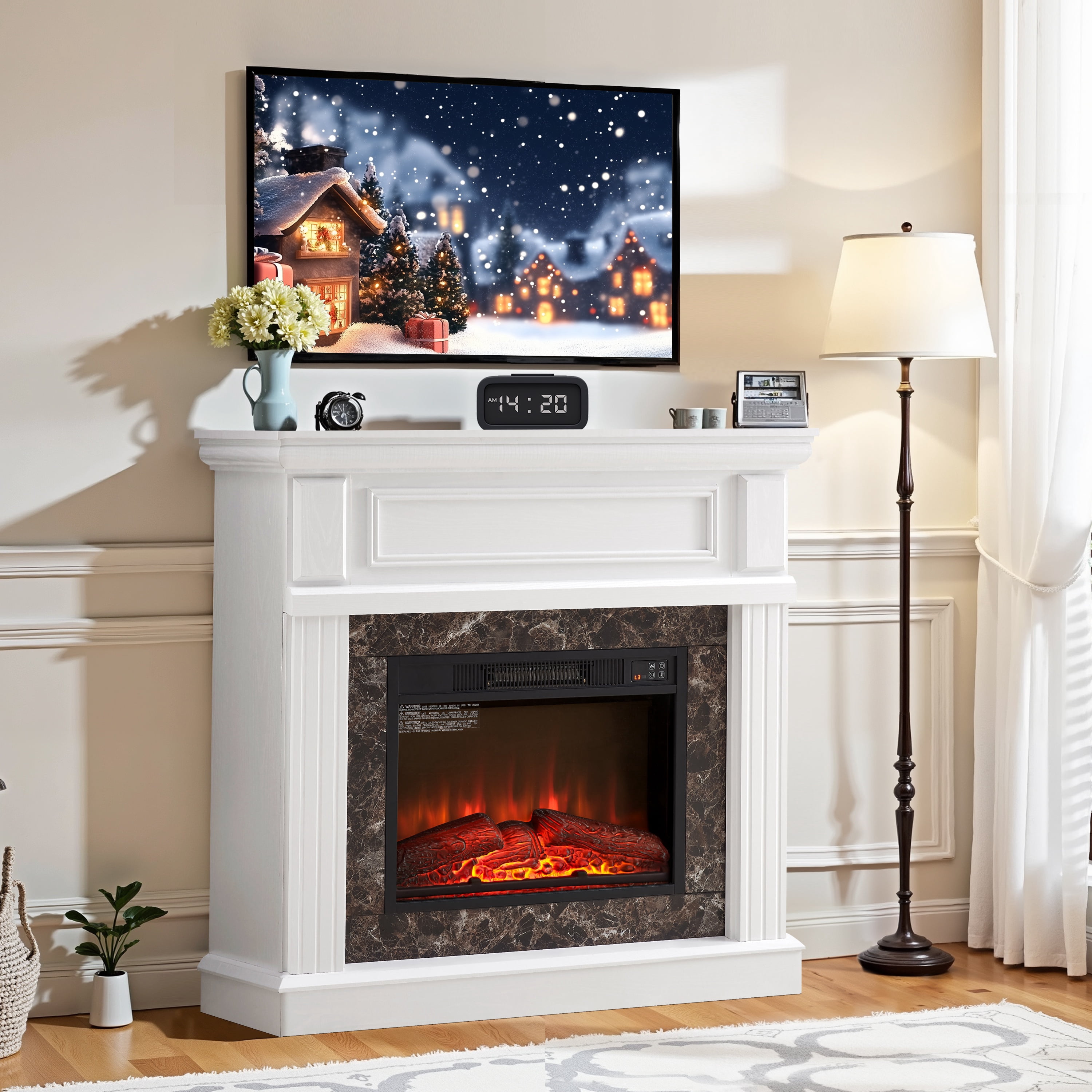 41''W Electric Fireplace with Mantel, Legahome 23'' Freestanding Fireplace Heater with Remote Control, Adjustable Flame, Fireplace TV Stand for 42 inch TV, Living Room Bedroom, 1400W, White