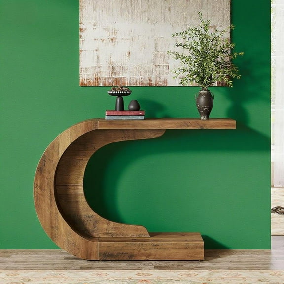 43" Wave-Inspired C-Shape Console Table | Durable Engineered Wood Hallway Entryway Accent Furniture | [Insert Color Here]