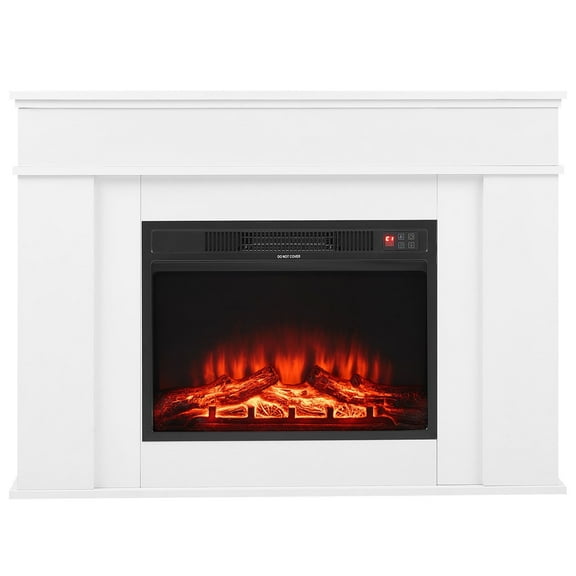 43" White Electric Fireplace Stove, Freestanding 1500W Heater with Remote, Adjustable Flame & Timer, 5120 BTU, Overheating Protection for Indoor Use