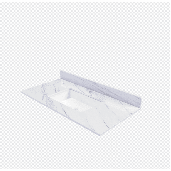 43" White Marble Vanity Top w/ Undermount Sink, 1 Holes, 4" Backsplash