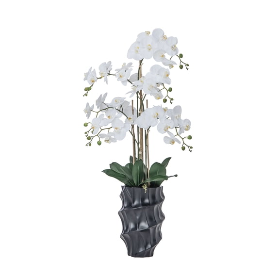 43" White Orchid Arrangement in a Tall Black Planter | Real Touch White Moth Orchids in a Black Planter by Fiori Sempre