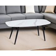 HomeRoots 568251 43 in. White & Black Faux Marble & Steel Coffee Table