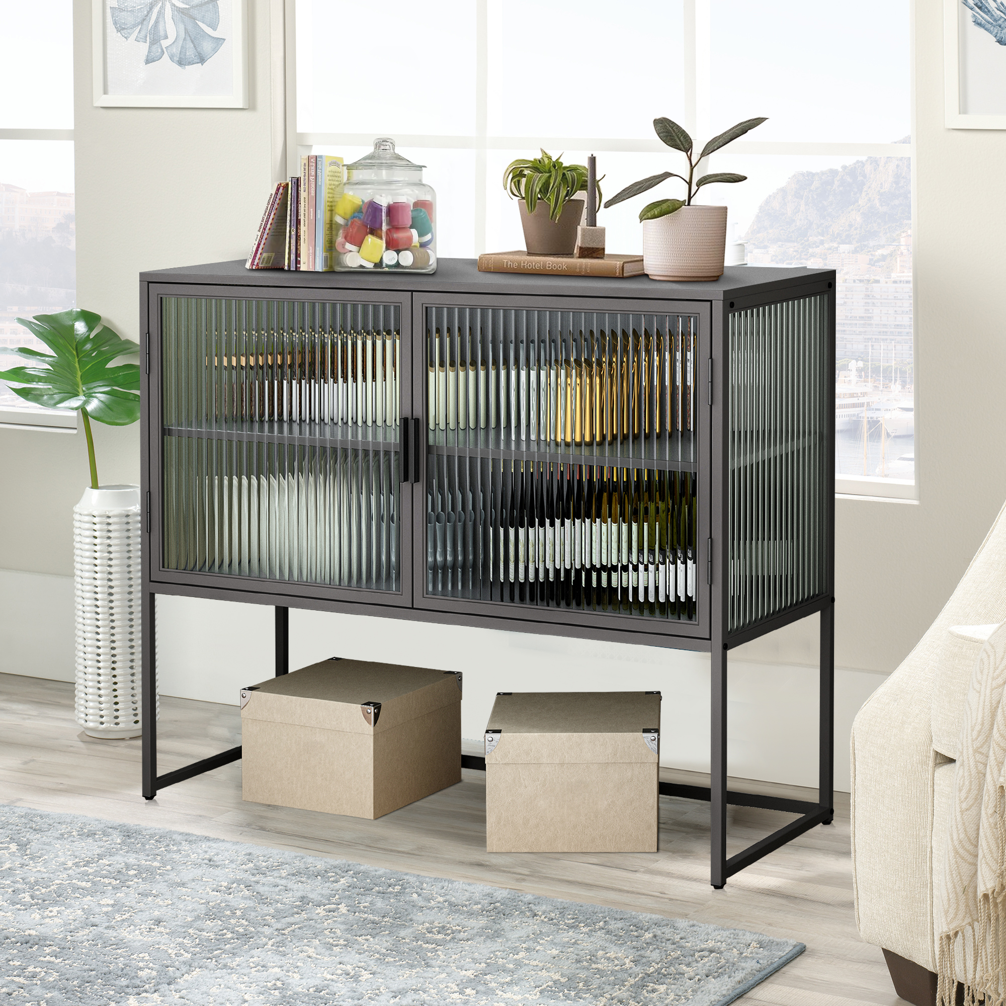 43" Wide Iron Buffet Table,Gray