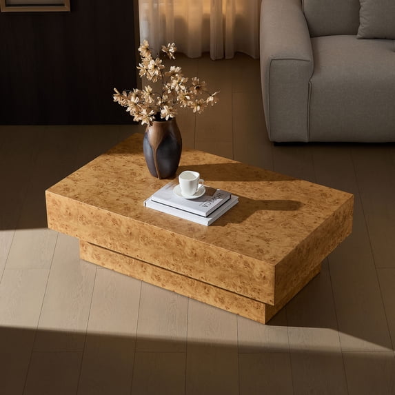 43" Wooden Coffee Table with Decal Pattern, Modern Rectangle Center Table with Sturdy Pedestal, Freestanding Floor Sofa Table for Office, Apartment