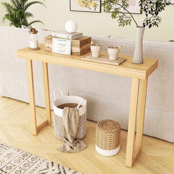 43" Wooden Simplistic Console Table, Natural TV Stand Display Center Mid-Century Stylish Sofa Side Table for Entryway, Hallway, Foyer, Living Room