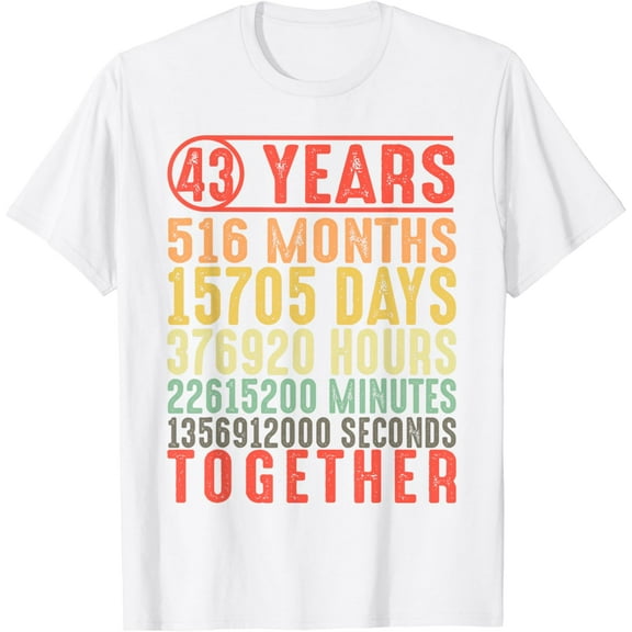 43 Year 43rd Wedding Anniversary for Couple Parents T-Shirt100% cotton