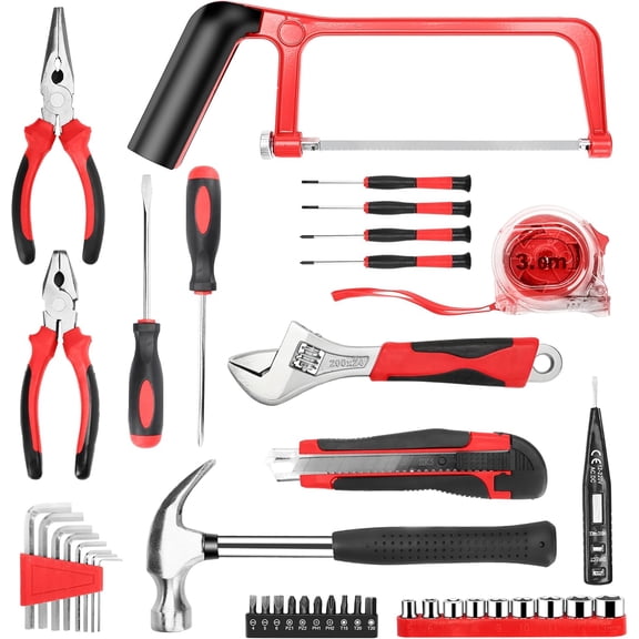 43 in 1 Household Tool Set with 3.6V USB Cordless Electric Screwdriver,Home Tool Kit with Cordless Drill Driver(Red)