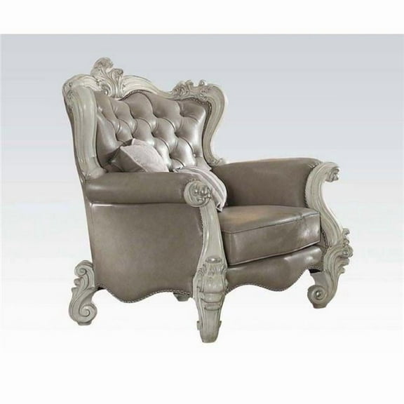 43 in. Faux Leather Tufted Wingback Chair, Gray & Bone