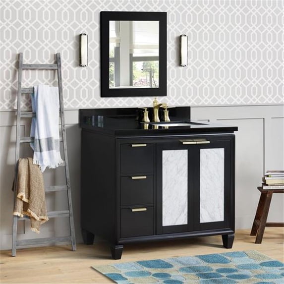 43 in. Single Rectangle Sink Vanity with Galaxy Granite Top, Black - Right Door & Sink