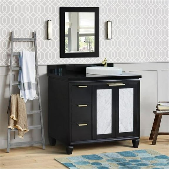 43 in. Single Round Sink Vanity with Galaxy Granite Top, Black - Right Door & Sink