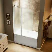 Dreamwerks 43 in. W x 59 in. H Frameless Folding Shower Door, Pivot Tub Frosted Glass Door in Chrome