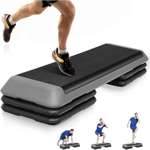 43 inch Aerobic Exercise Step Platform Adjustable Height Stepper Exercise Workout Step Bench with 4 Risers 4" - 6" - 8" Large Fitness Exercise Stair Step for Home Gym Fitness Training