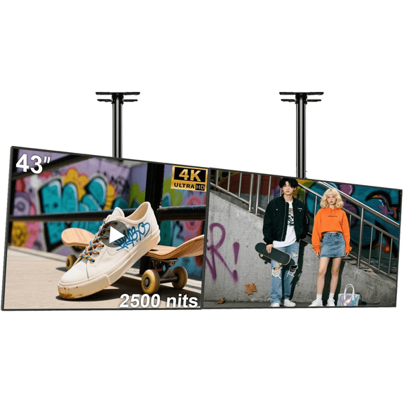 43 inch Digital Signage Display, 4K UHD 2500nits High Brightness Advertising Display, Slim Fit Frameless Digital Kiosk, CMS/Plug & Play Auto Play, 7/24 Timer Switch, Smart Split Screen, Android OS