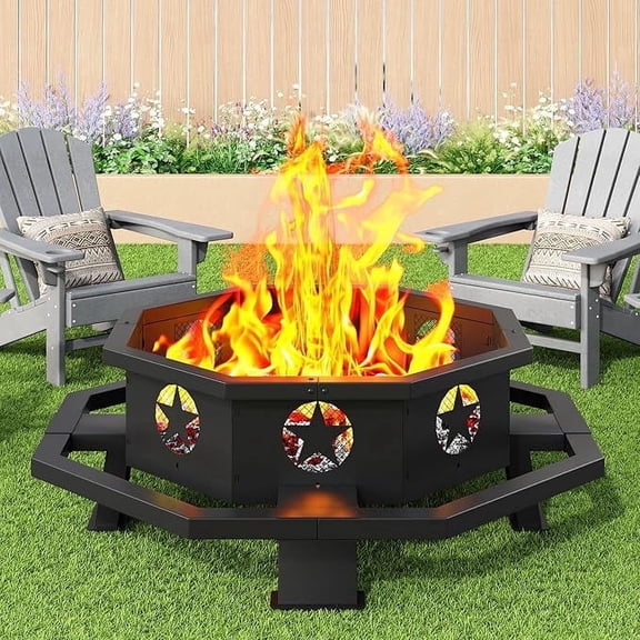 Auhilence 43 inch Fire Pit, Outdoor Wood Burning Fire Pit Octagonal for Camping, Backyard, Patio, Black