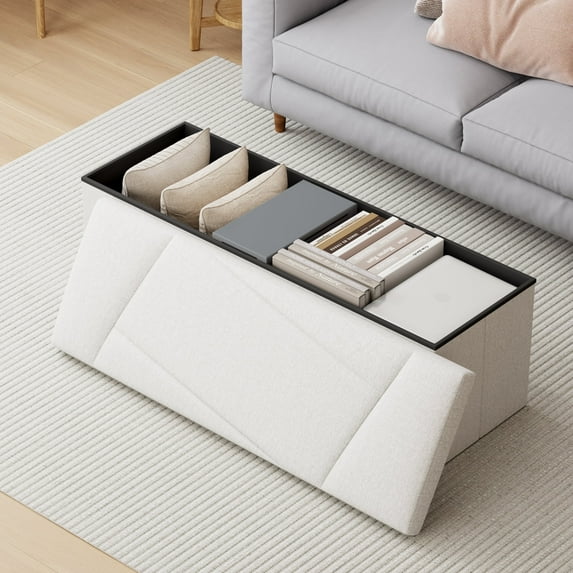 ZETDIY 43" Ottoman with Storage Folding Bench with Detachable, Beige