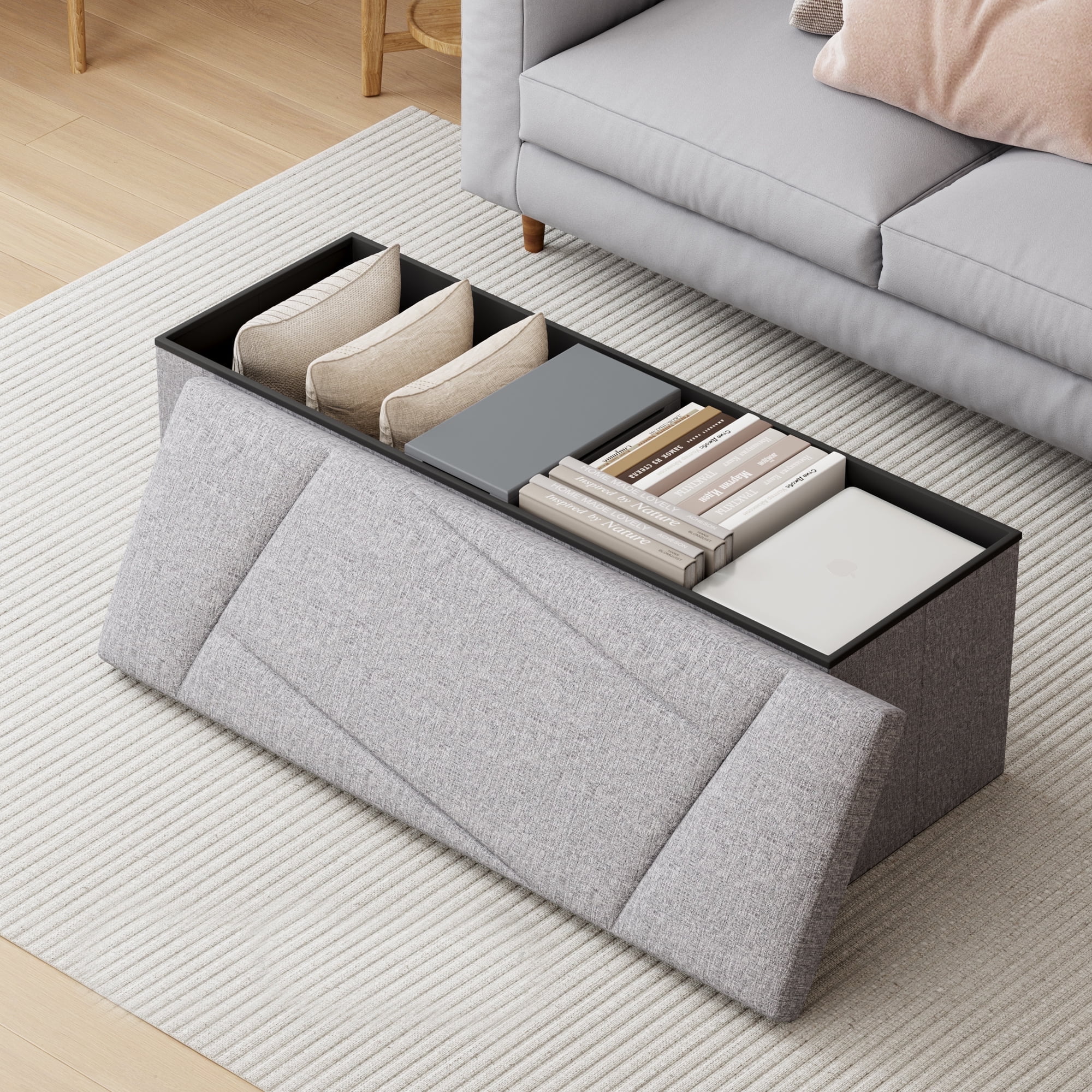 ZETDIY 43" Ottoman with Storage Folding Bench with Detachable, Light Gray