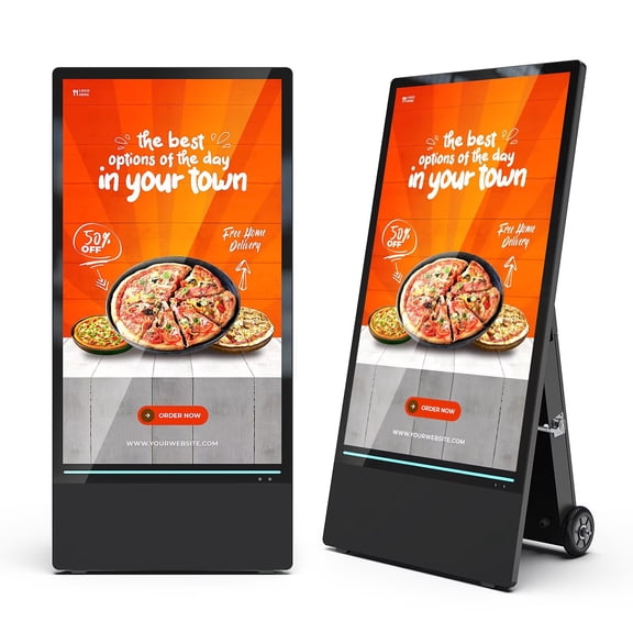 43 inch Outdoor Mobile Digital Signage Display, LCD IP65 Waterproof Advertising Display Kiosk with Rechargeable Battery, Brightness Auto-Adjustment and Impact Resistant Screen