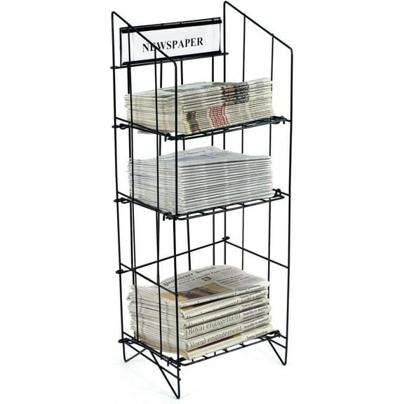 43-inch-Tall Wire Newspaper Display Rack Stand with 3 Shelves, 15.75 x 13.5 - Black