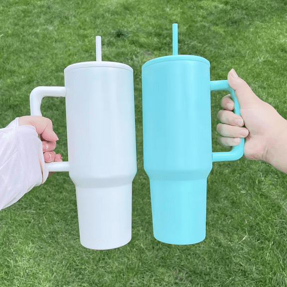 40 oz tumbler with handle-Blue Mint