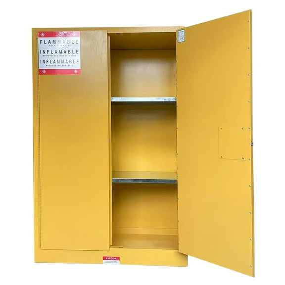 43" x 18" x 65" Steel Flammable Liquid Cabinet, Industry Safety Storage, 45 Gal Flammable Safety Cabinets with 2 Adjustable Shelves 2 Manual Doors for Industrial Use, Yellow,Cold Rolled Steel