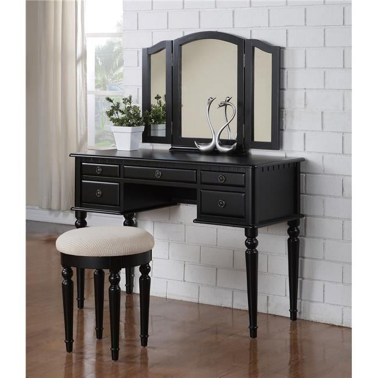 Hollywood Nostalgia Brush Champagne Vanity Set with Stool and Mirror