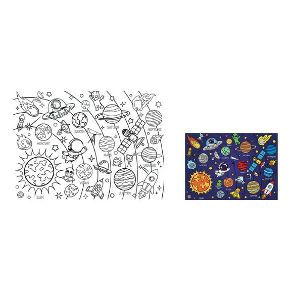 43 x 31 Inch Astronaut Graffiti Poster, Disposable Space Theme Tablecloth for Party Decor, Large Coloring Sheet for Wall or Table, No Pens
