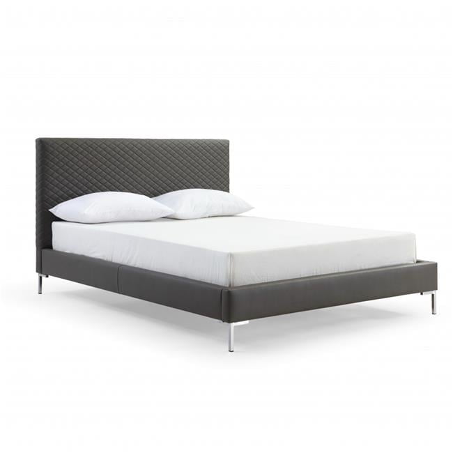 43 x 64 x 85 in. Queen Size Dark Grey Upholstered Faux Leather Bed Frame