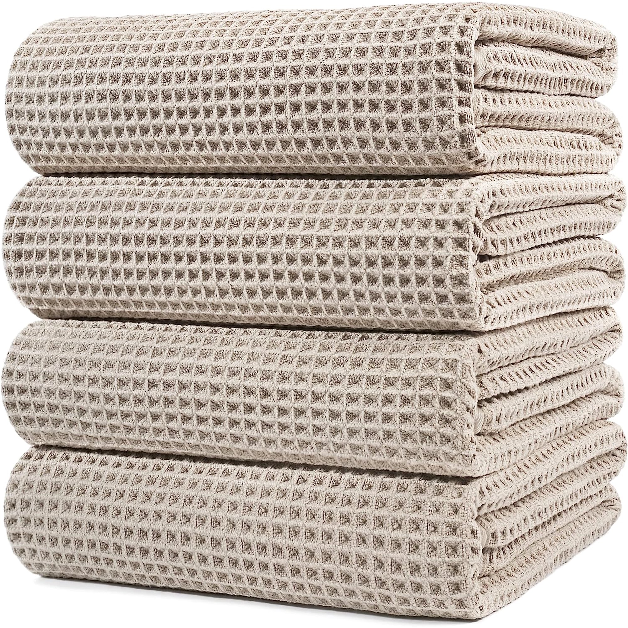 Oversize Quick Dry Lint Free Bath Towel, 60 x 30 in, 4 Pack (Waffle Weave) Beige
