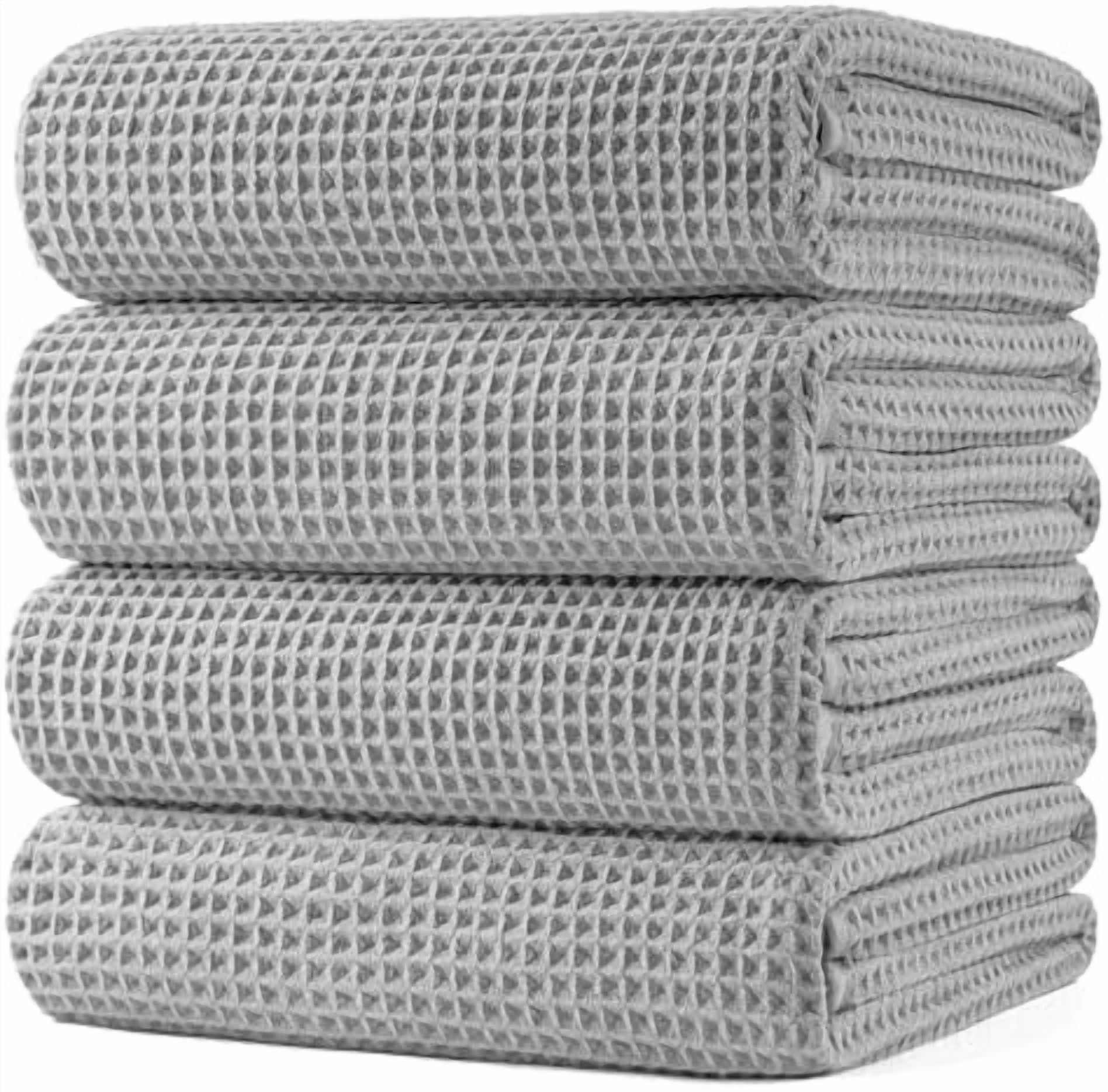 430 GSM Microfiber Oversize Quick Dry Lint Free Bath Towel, 60 x 30 in, 4 Pack (Waffle Weave) Light Gray - Walmart.com