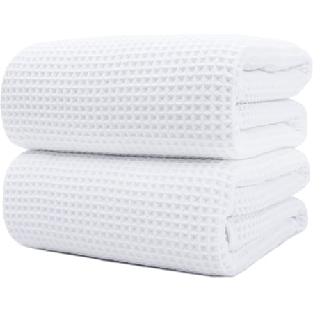 430 GSM Microfiber Quick Dry Lint Bath Sheet, 70 x 35 in, Set of 2 (Waffle Weave)