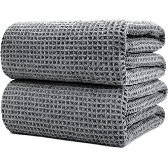 430 GSM Microfiber Quick Dry Lint Free Bath Sheet, 70 x 35 in, Set of 2 (Waffle Weave)