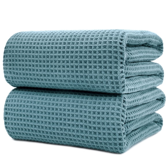 430 GSM Poly Blend Microfiber Waffle Bath Sheet XL Set, 35x70 in | 2 Pack, Oversize, Lint Free, Quick Dry