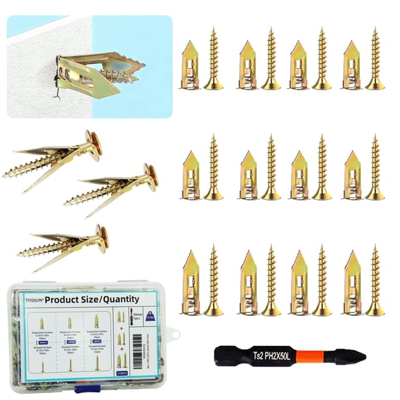 430 PCS Self Drilling Drywall Anchors with Screws Kit,2 Sizes Sheetrock Anchors & 4 Sizes Zinc Expansion Screws with 2 Drill Bits - Zinc-Plated Steel Material - No Drill Required Holds Up to 75LB