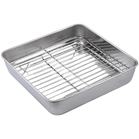 430 Stainless Steel Square Baking Pan Tray – Deep-Dish Oven-Safe Kitchen Dish For Baking, Steaming & Storage(15)