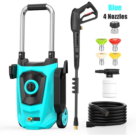 4300Psi Electric Pressure Washer, New Power Washer with 35FT+20FT Resistant Extension Pressure Washer Hose, 4 Nozzles, for Home/Car(Blue)