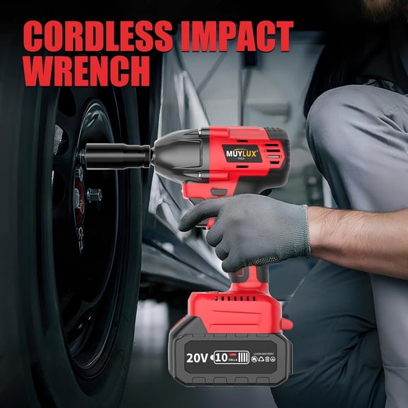 430N.m/320Ft-lbs Brushless Cordless Impact Wrench 1/2 Inch with 4.0Ah Battery and Charger, High Torque Electric Impact Gun, Power Drill Driver for Car/ Furniture/Lawn Mower, 2 Batteries