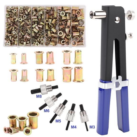 430Pcs Pressure Rivet Nut Tool Kit, Metric Rivet Nut Combination (M8/M6/M5/M4/M3), Suitable for Furnitur, Automotive, Marine and Industrial Applications