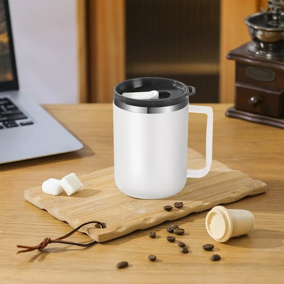 430ml Double Wall Insulated Stainless Steel Coffee Tea Cup - Leak Proof, Rust Resistant, Cold & Hot Beverage Travel Mug with Sealed Lid White