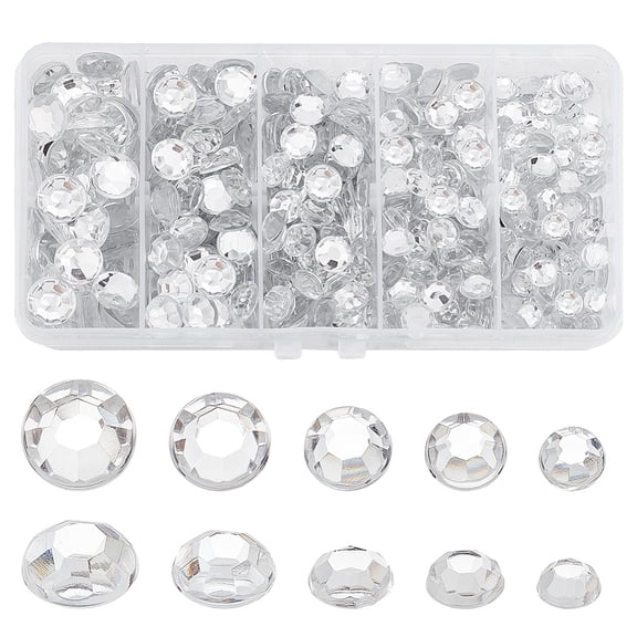 430pcs 5 Sizes Flat Back Rhinestones Round Gems Transparent Acrylic Rhinestones Glue Diamonds for Crafting Nail Art Crafts Decorations Clothes DIY Jewelry Making 6/7/8/9/10mm