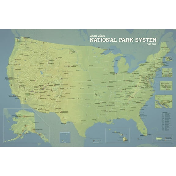 431 National Park System Units Map 24x36 Poster