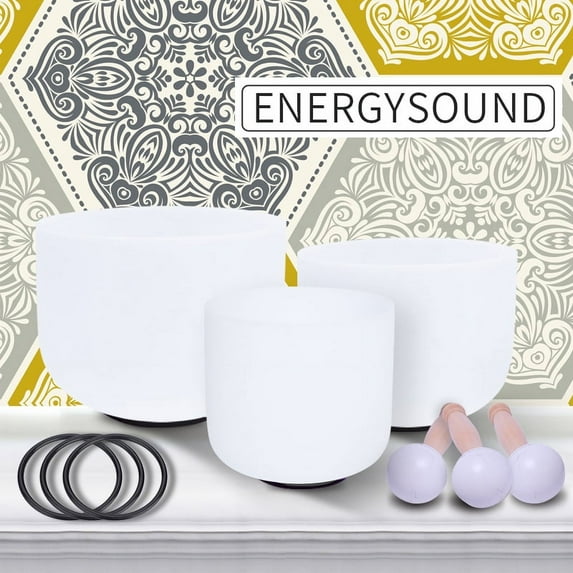 432 Hz Chakra Tuned Set of 12 C 10 E 7 A Frosted Quartz Crystal Singing Bowls