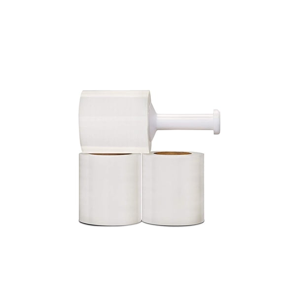 SSBM Cast Mini Hand Stretch Wrap with Plastic Handle 5" x 600' 432 Rolls 120 Gauge Clear Shrink Film for Packing Moving