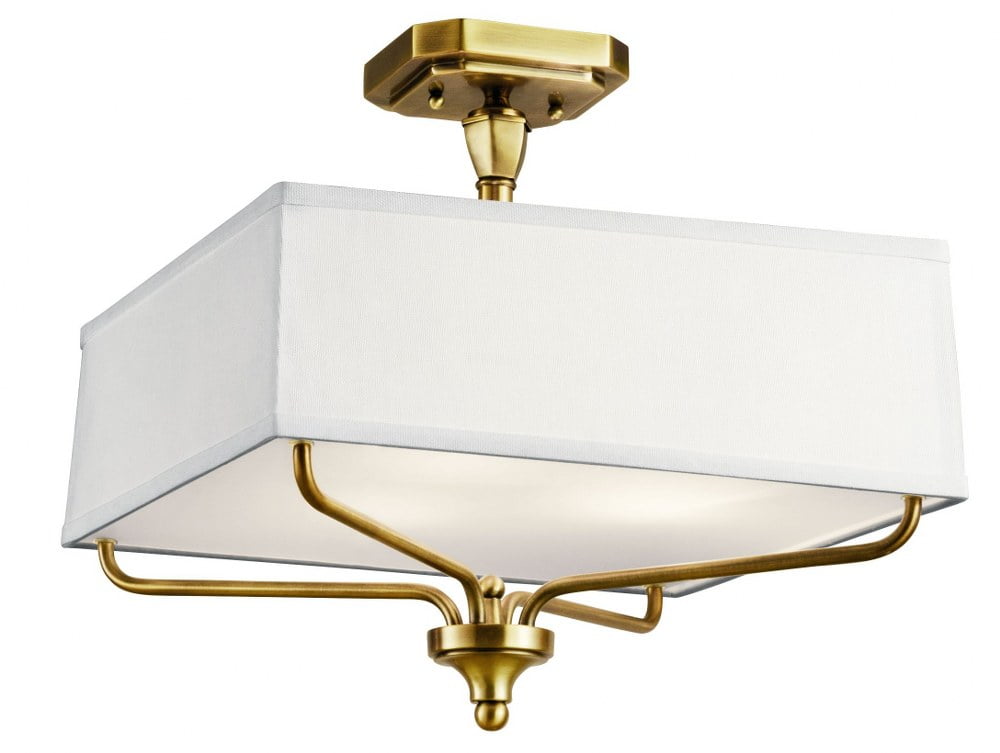 Arlo 15'' Brass and White Square Semi-Flush Mount Light